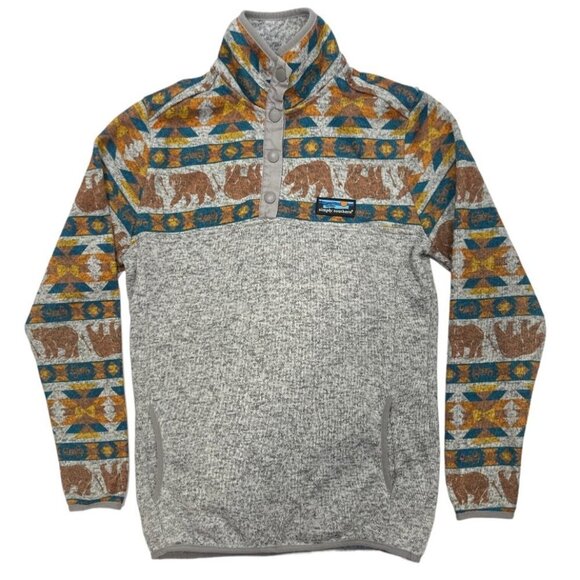 SIMPLY SOUTHERN Snap Neck Pullover "Southern Bear" Small Smoke Pockets Aztec EUC - Picture 13 of 15